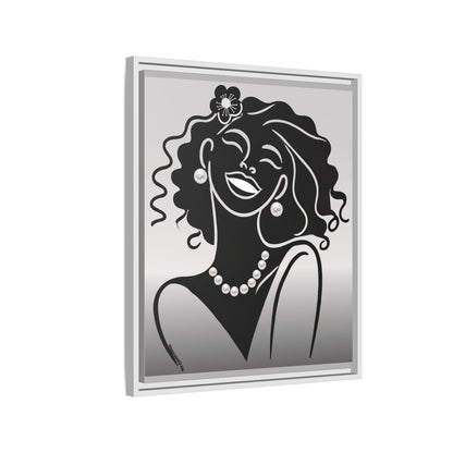 Pearls & Curls2 | Black and White - Framed Matte Canvas Art (black or white frame)