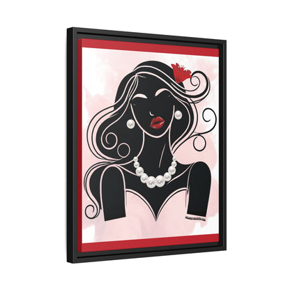 Pearls & Curls1 | Ruby Lips- Framed Matte Canvas Art (black or white frame)