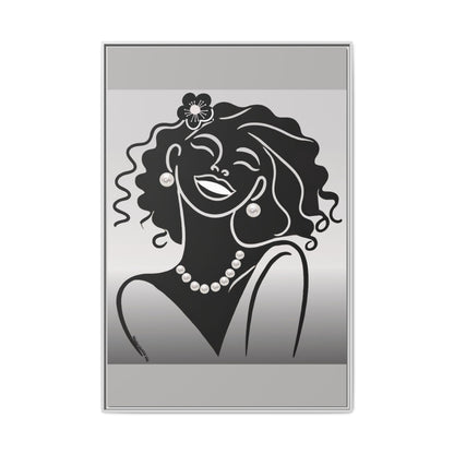 Pearls & Curls2 | Black and White - Framed Matte Canvas Art (black or white frame)