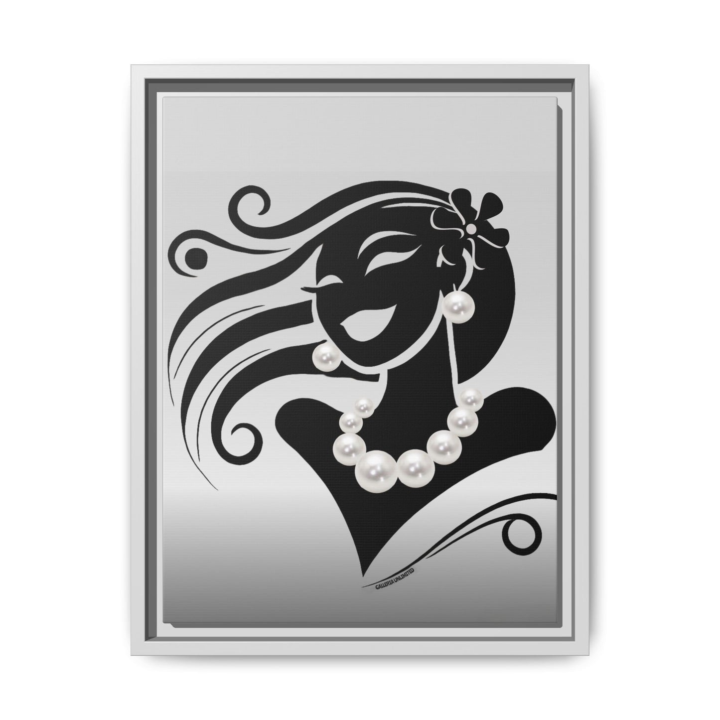 Pearls & Curls 6 | Black and White Framed Matte Canvas Wall Art (black or white frame)