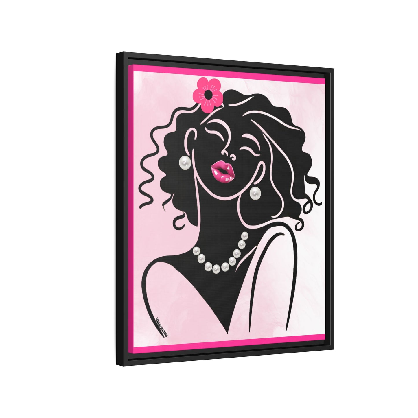 Pearls & Curls 2 | Pink Kiss Framed Matte Canvas Wall Art (black or white frame)