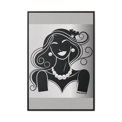 Pearls & Curls1 | Black and White - Framed Matte Canvas Art (black or white frame)