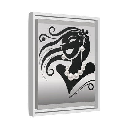 Pearls & Curls6 | Black and White - Framed Matte Canvas Art (black or white frame)
