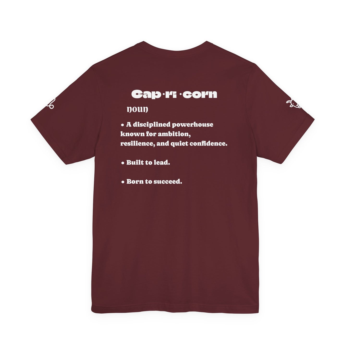 Capricorn | Word Art Graphic Tee (garnet) -- "Capricorn" Definition on Back