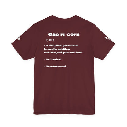 Capricorn | Word Art Graphic Tee (garnet) -- "Capricorn" Definition on Back