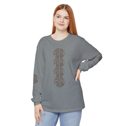 Snake | Grey Snakeskin Circle Patches Long Sleeve T-Shirt (Elbow Accents), multiple shades