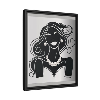 Pearls & Curls1 | Black and White - Framed Matte Canvas Art (black or white frame)