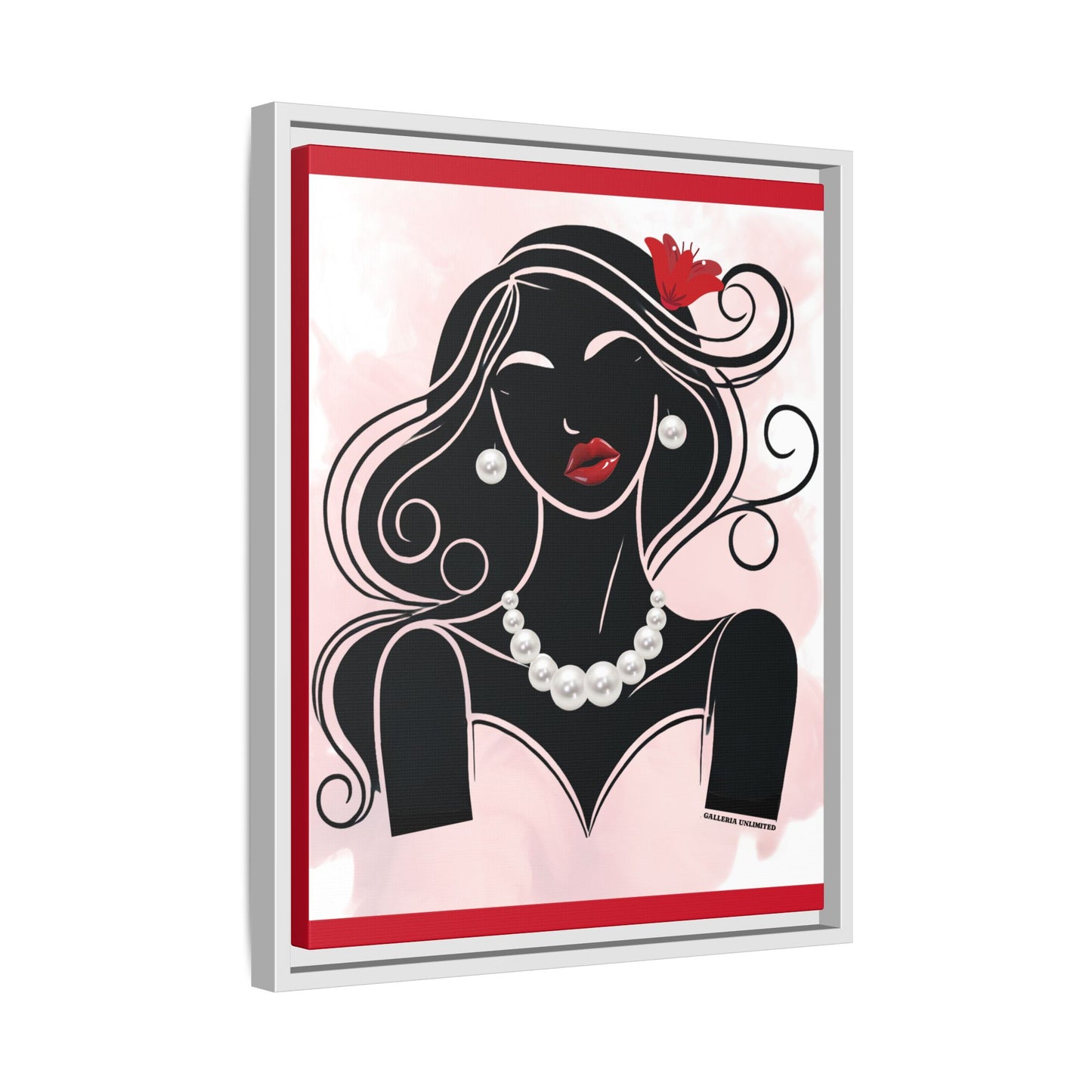 Pearls & Curls 1 | Ruby Kiss Framed Matte Canvas Wall Art (black or white frame)
