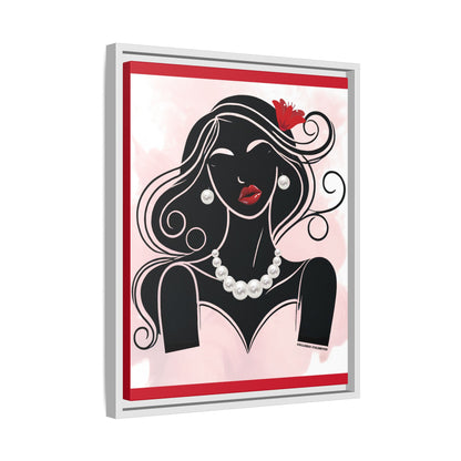 Pearls & Curls 1 | Ruby Kiss Framed Matte Canvas Wall Art (black or white frame)