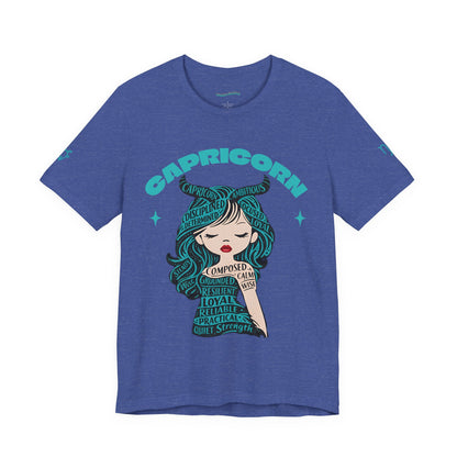 Capricorn | Word Art Graphic Tee2 (turquoise)--"Capricorn" Definition on Back