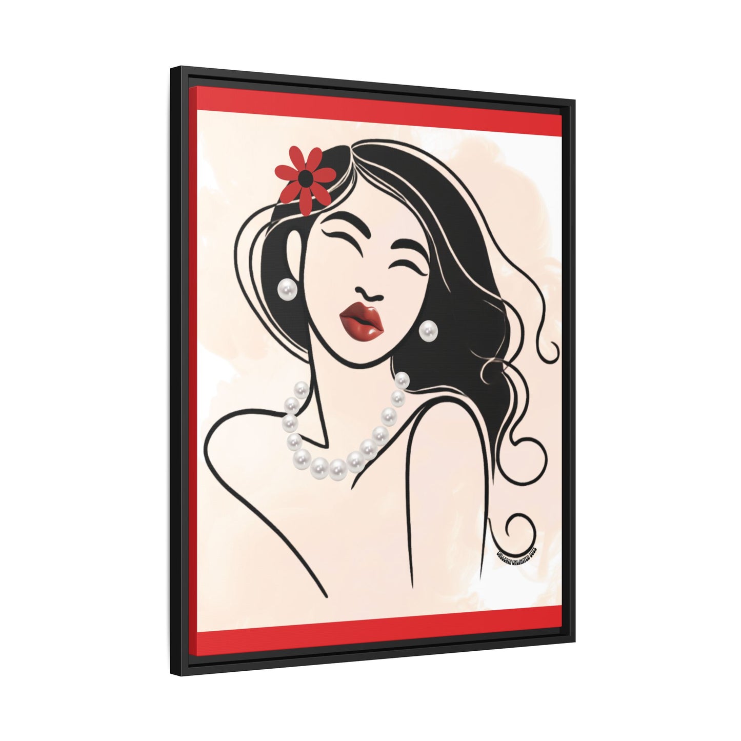 Pearls & Curls3 | Scarlet Kiss - Framed Matte Canvas Art (black or white frame)