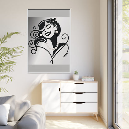 Pearls & Curls4 | Black and White - Framed Matte Canvas Art (black or white frame)