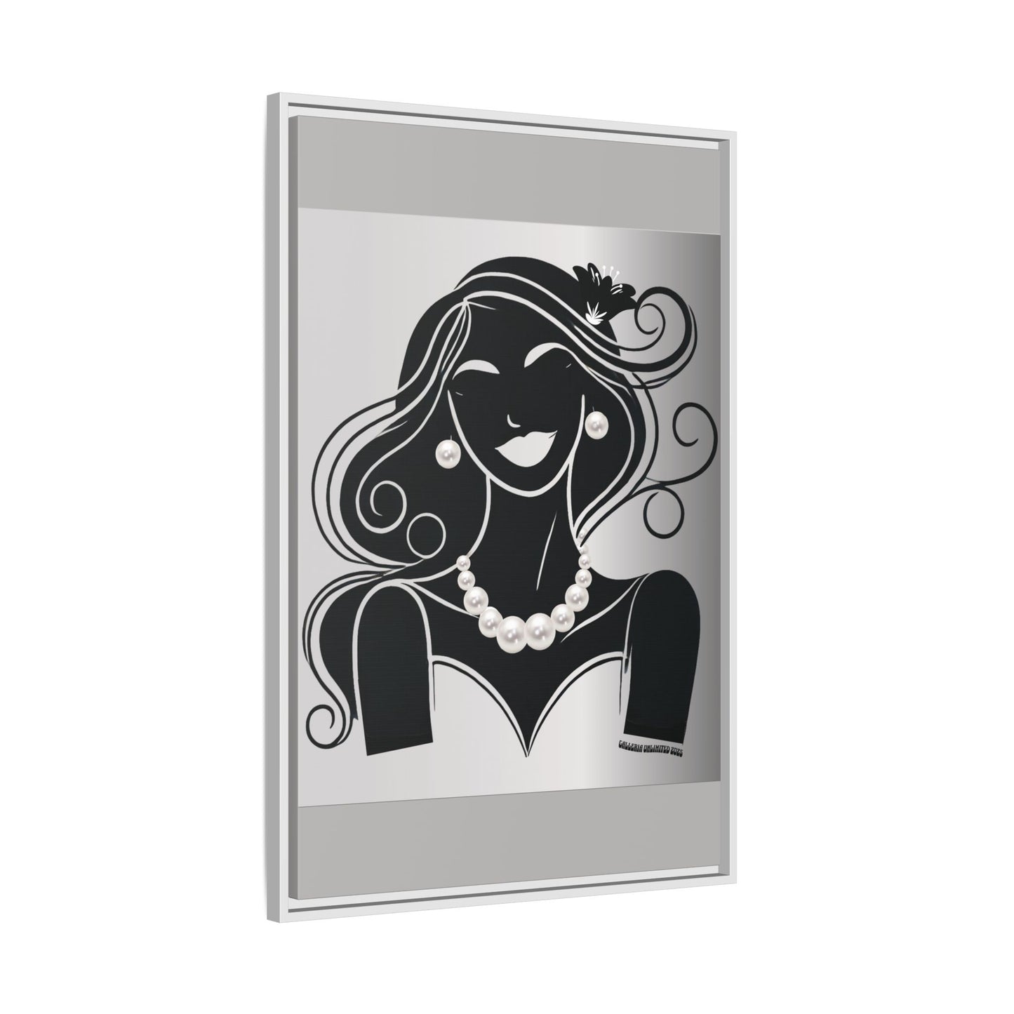 Pearls & Curls1 | Black and White - Framed Matte Canvas Art (black or white frame)