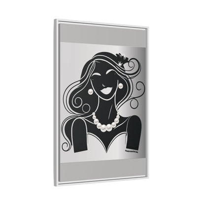 Pearls & Curls1 | Black and White - Framed Matte Canvas Art (black or white frame)