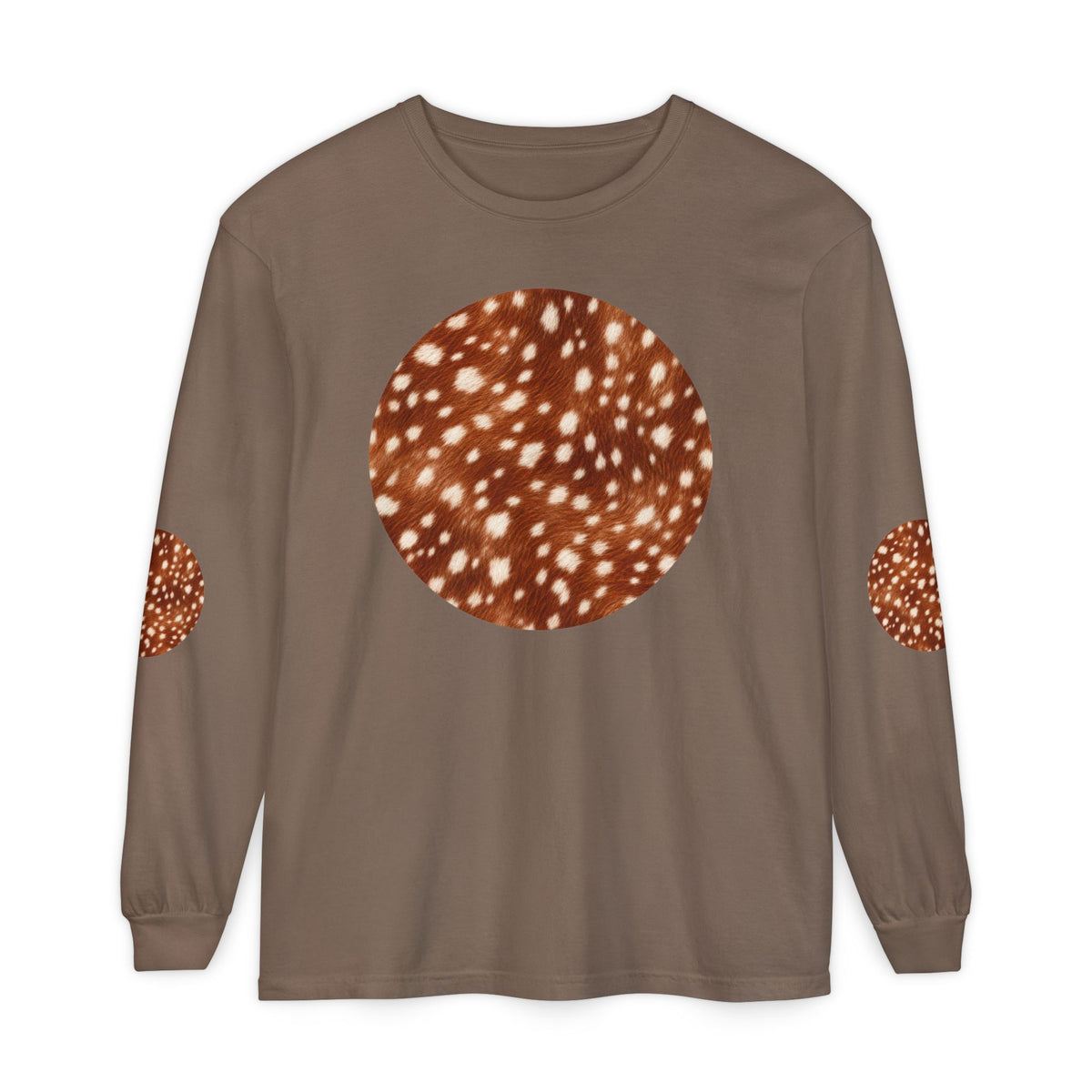 Deer | Fawn Spotted Circle Patch Long Sleeve Tee (Elbow Accents), multiple colors