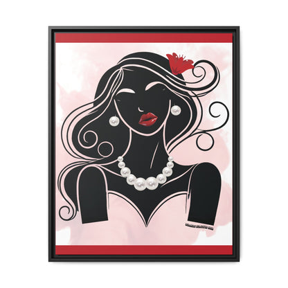 Pearls & Curls1 | Ruby Lips- Framed Matte Canvas Art (black or white frame)