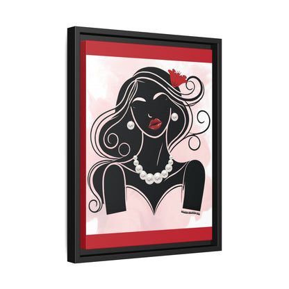 Pearls & Curls1 | Ruby Lips- Framed Matte Canvas Art (black or white frame)