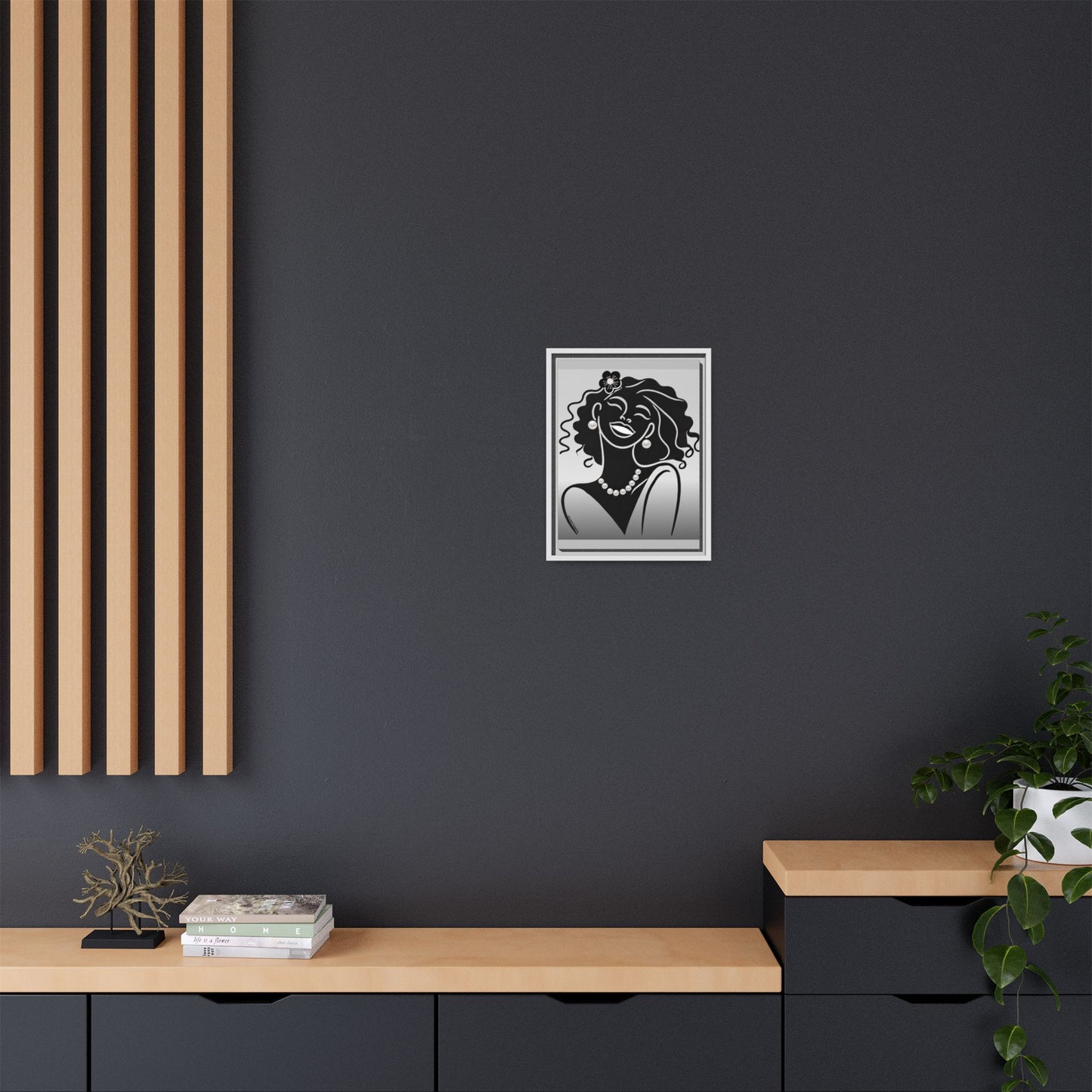 Pearls & Curls 2 | Black and White Framed Matte Canvas Wall Art (black or white frame)