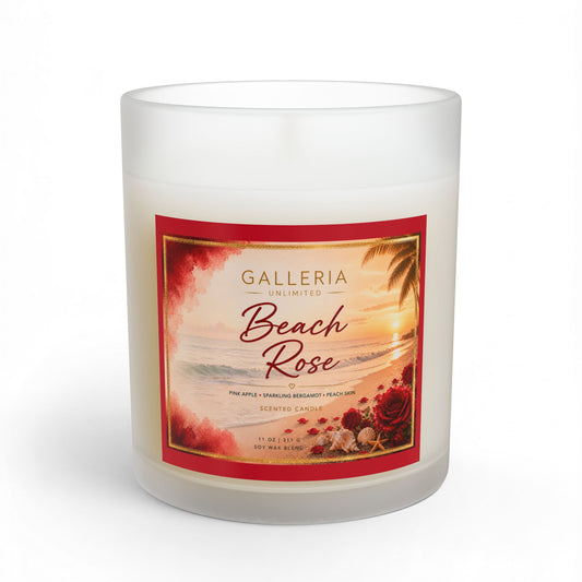 Pearls & Curls 0 | Beach Rose Scented Glass Candle — 11oz (red label)