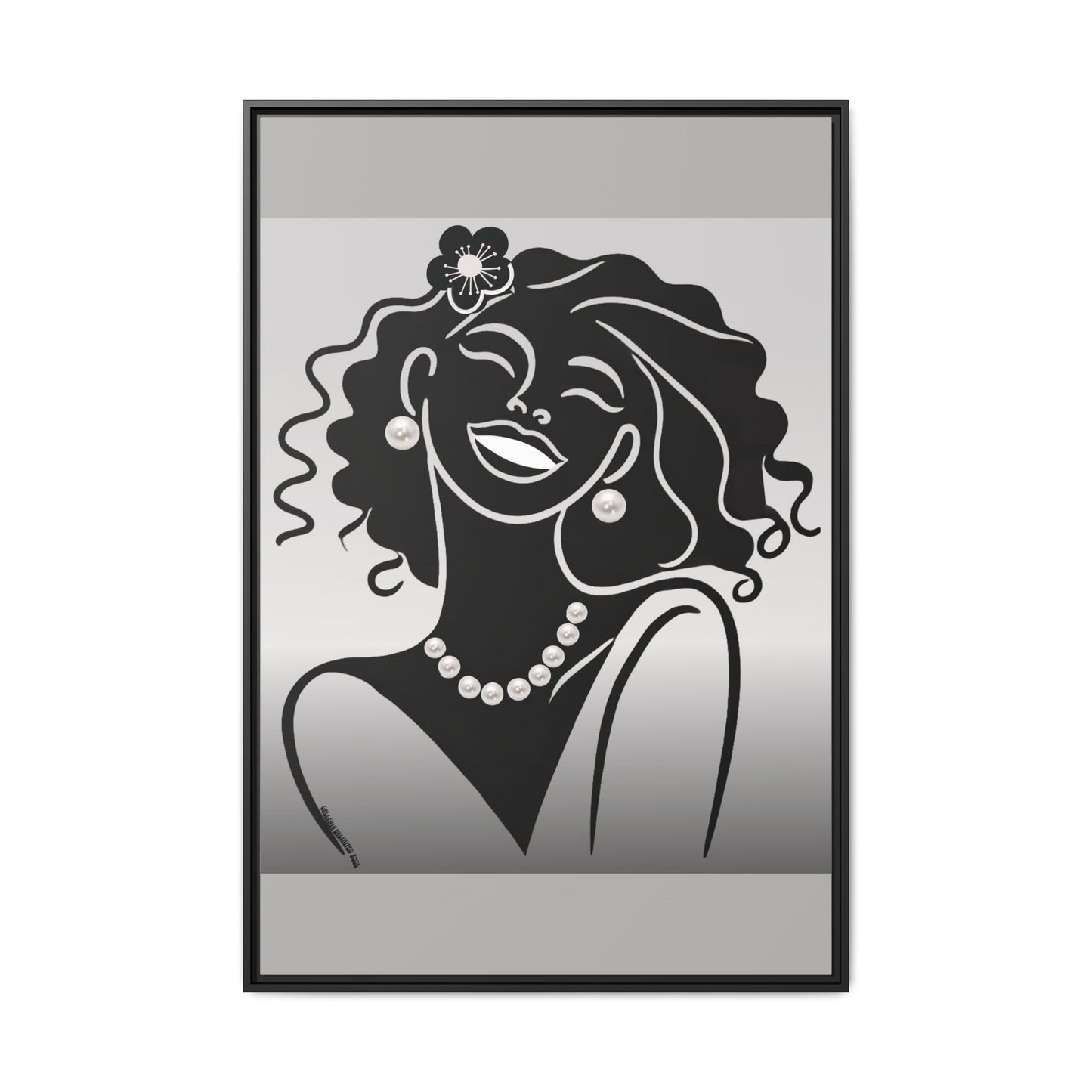Pearls & Curls2 | Black and White - Framed Matte Canvas Art (black or white frame)
