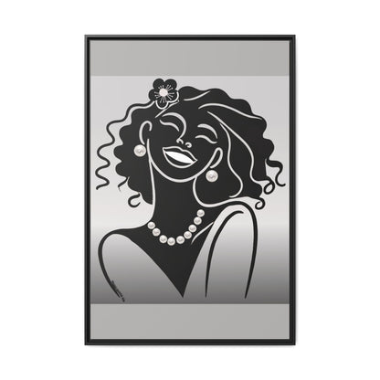 Pearls & Curls2 | Black and White - Framed Matte Canvas Art (black or white frame)