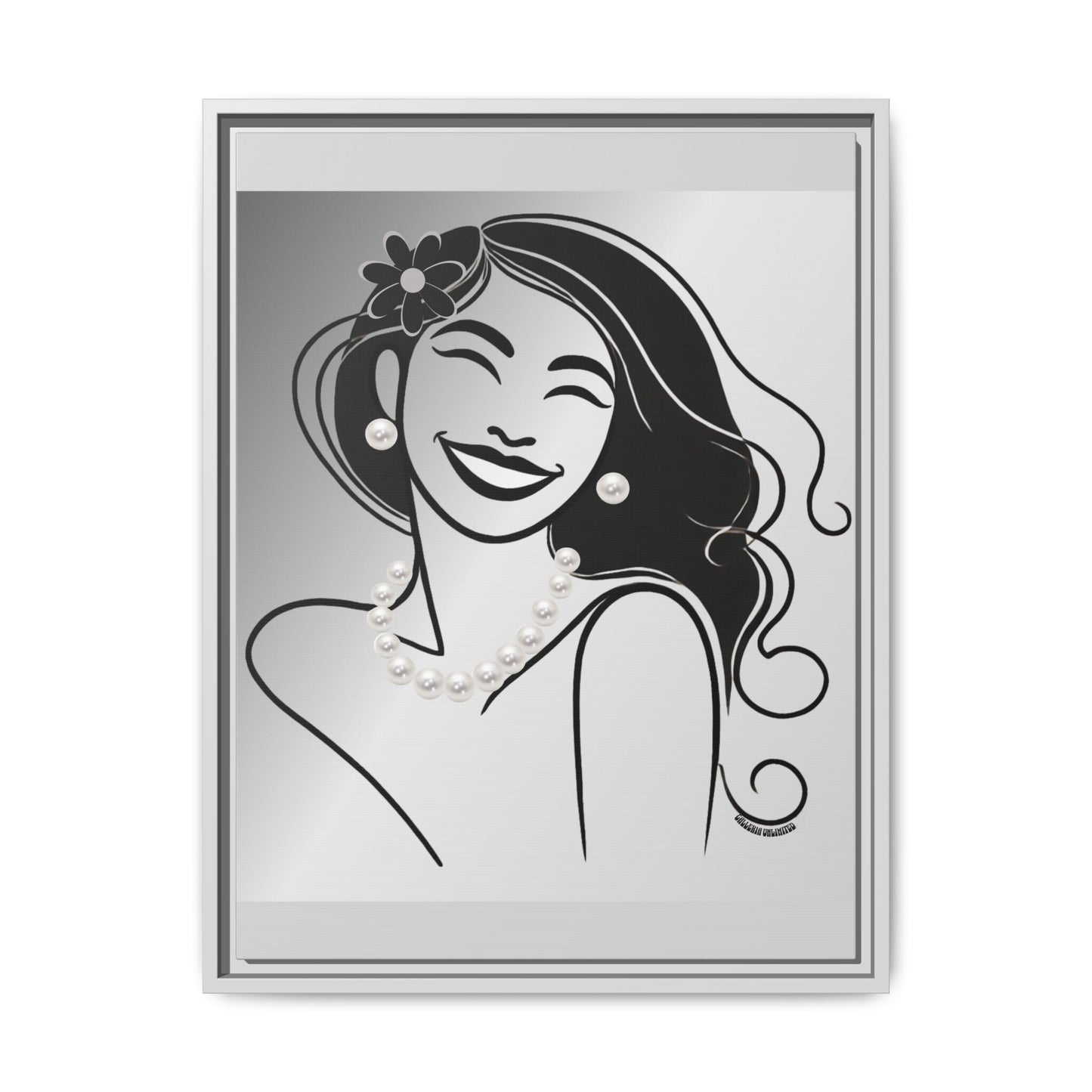 Pearls & Curls 3 | Black and White Framed Matte Canvas Wall Art
