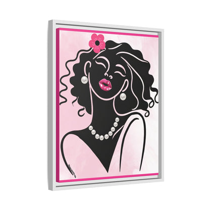 Pearls & Curls2 | Pink Pout - Framed Matte Canvas Art (black or white frame)