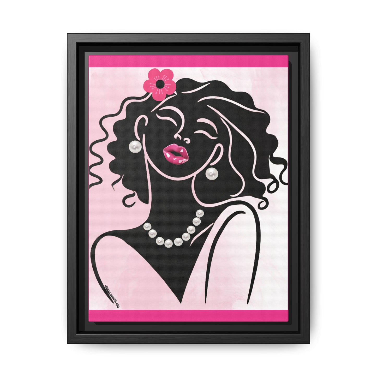 Pearls & Curls2 | Pink Pout - Framed Matte Canvas Art (black or white frame)