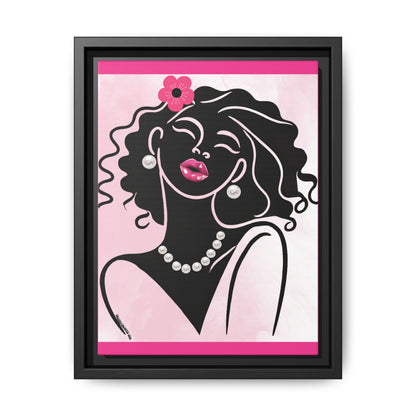 Pearls & Curls2 | Pink Pout - Framed Matte Canvas Art (black or white frame)