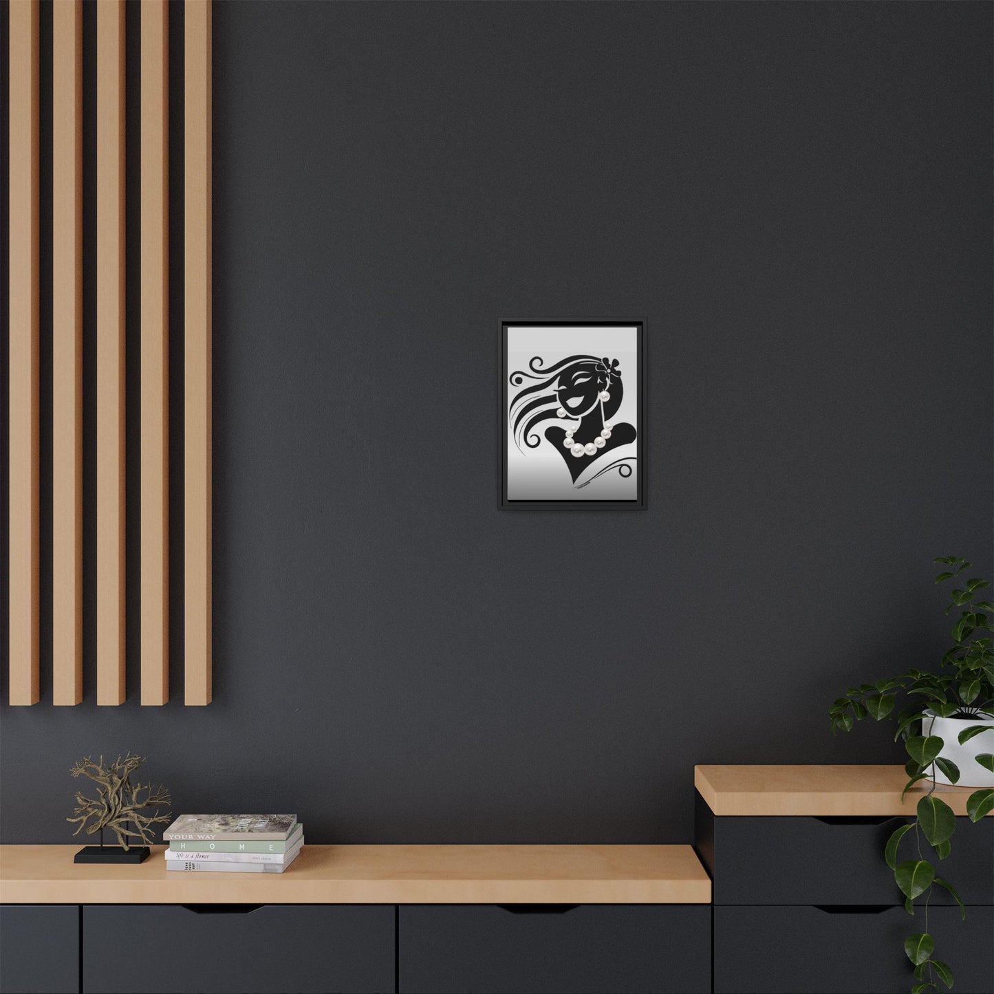 Pearls & Curls 6 | Black and White Framed Matte Canvas Wall Art (black or white frame)