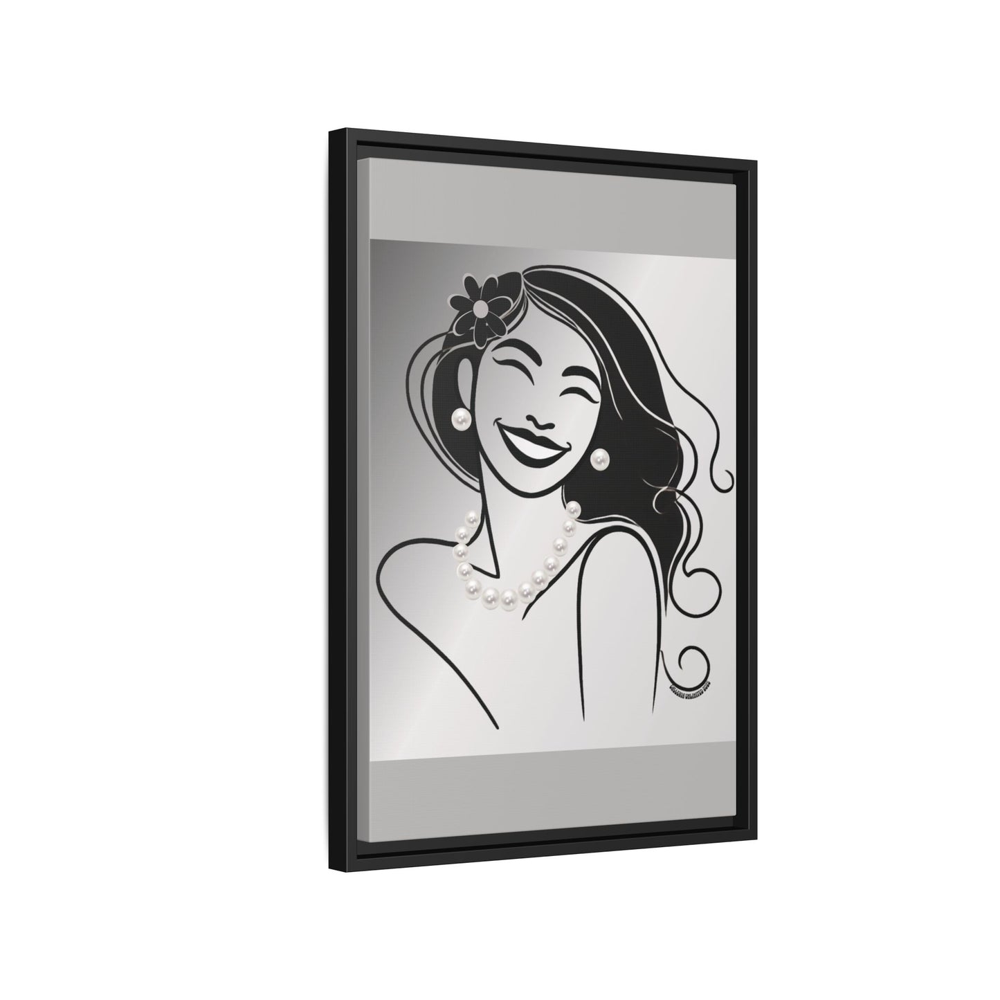 Pearls & Curls3 | Black and White - Framed Matte Canvas Art (black or white frame)