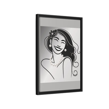 Pearls & Curls3 | Black and White - Framed Matte Canvas Art (black or white frame)