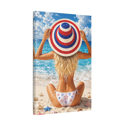 Stars, Stripes, & Sunlight | Coastal Blonde, Satin Canvas, Stretched