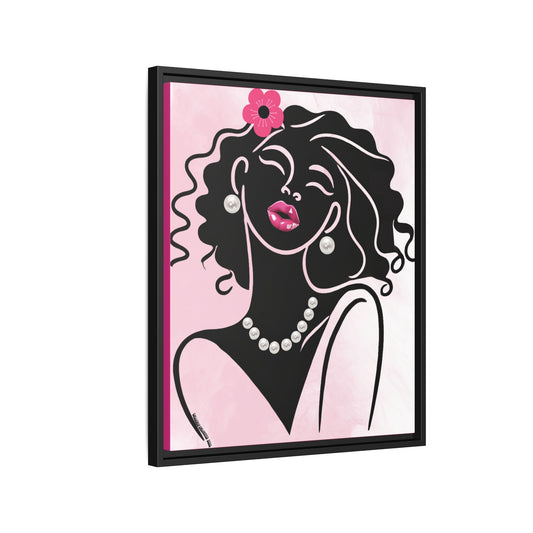 Pearls & Curls2 | Pink Pout - Framed Matte Canvas Art (black or white frame)