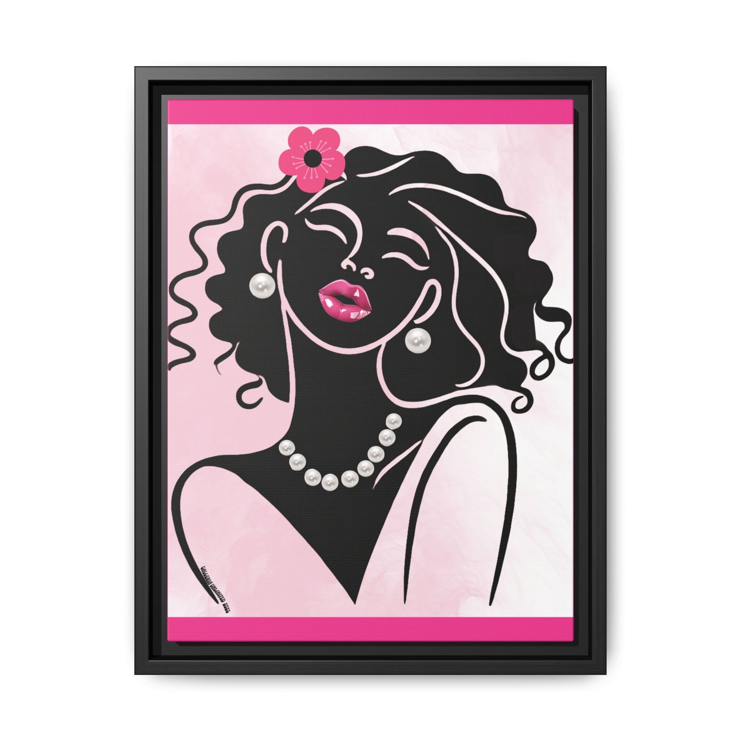 Pearls & Curls2 | Pink Pout - Framed Matte Canvas Art (black or white frame)