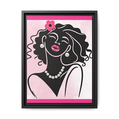 Pearls & Curls2 | Pink Pout - Framed Matte Canvas Art (black or white frame)
