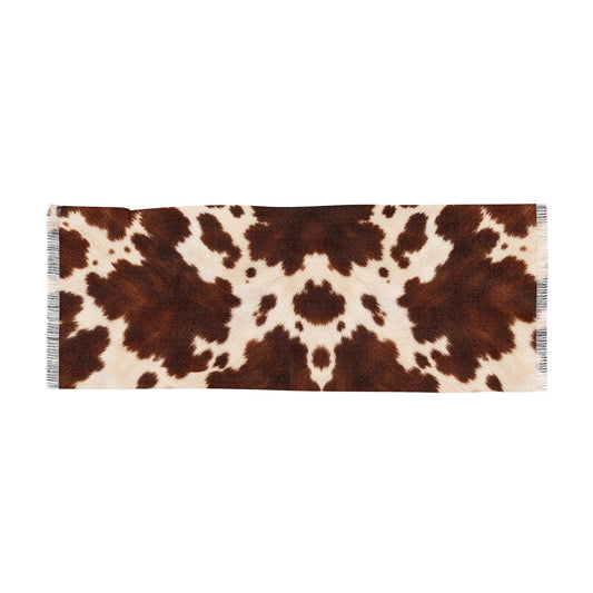 Cow | Cowhide Print Sheer Scarf — Brown & Cream Cow Pattern Lightweight Fashion Wrap