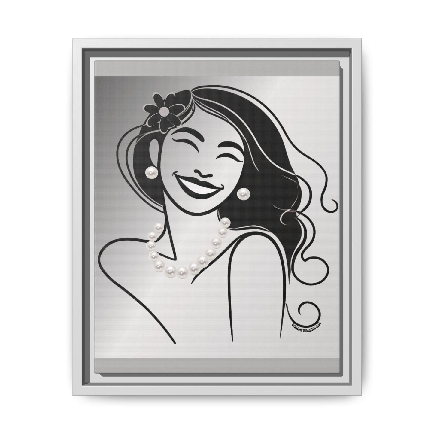 Pearls & Curls3 | Black and White - Framed Matte Canvas Art (black or white frame)