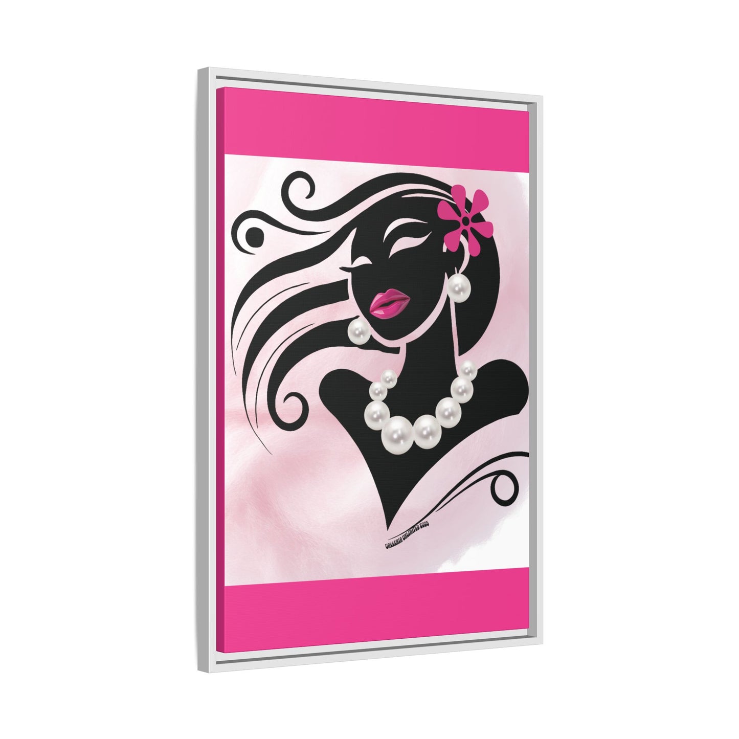 Pearls & Curls6 | Pink Pout - Framed Matte Canvas Art