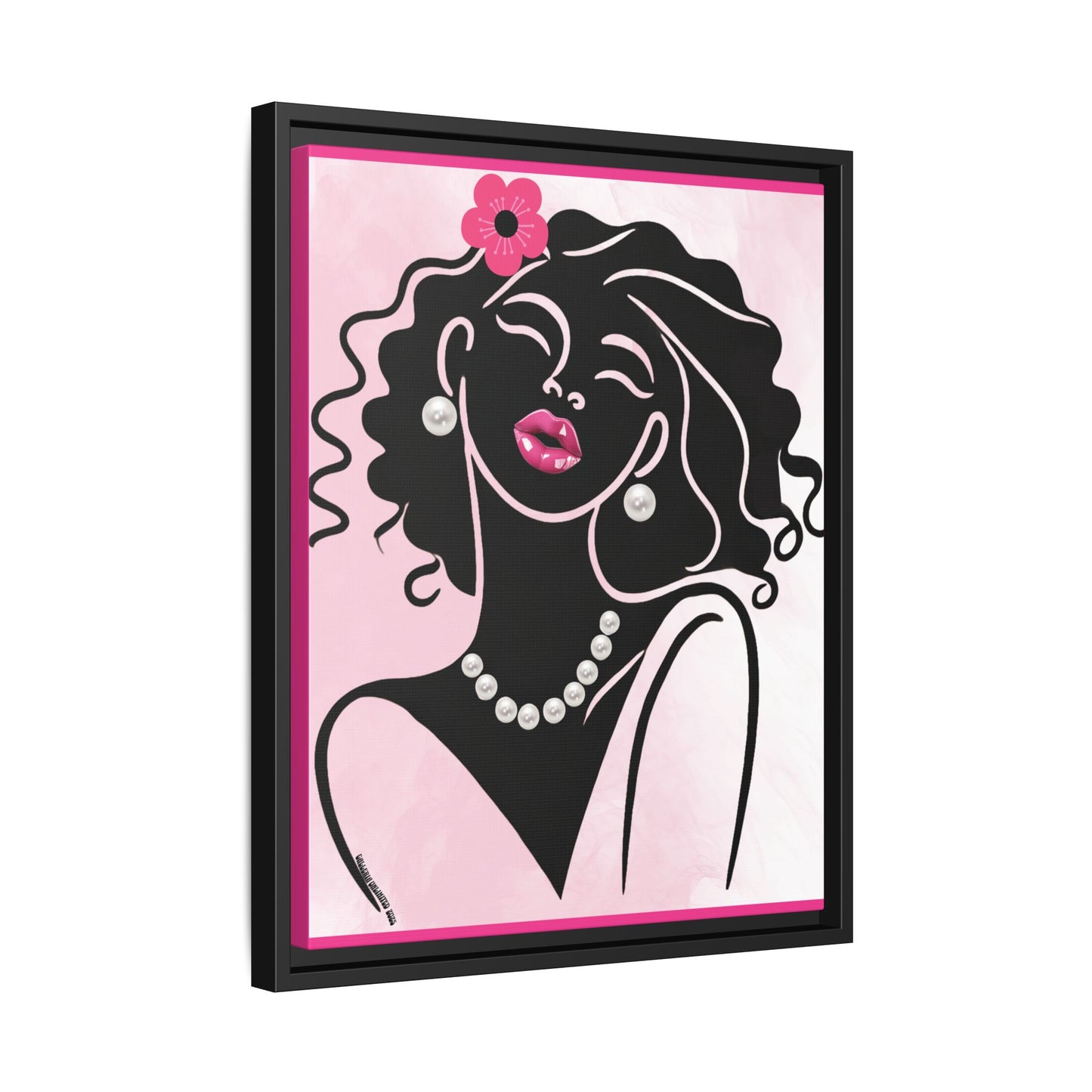 Pearls & Curls2 | Pink Pout - Framed Matte Canvas Art (black or white frame)