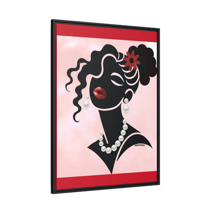 Pearls & Curls 5 | Crimson Kiss Framed Matte Canvas Wall Art (black or white frame)