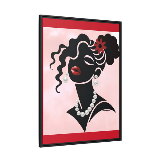 Pearls & Curls 5 | Crimson Kiss Framed Matte Canvas Wall Art (black or white frame)