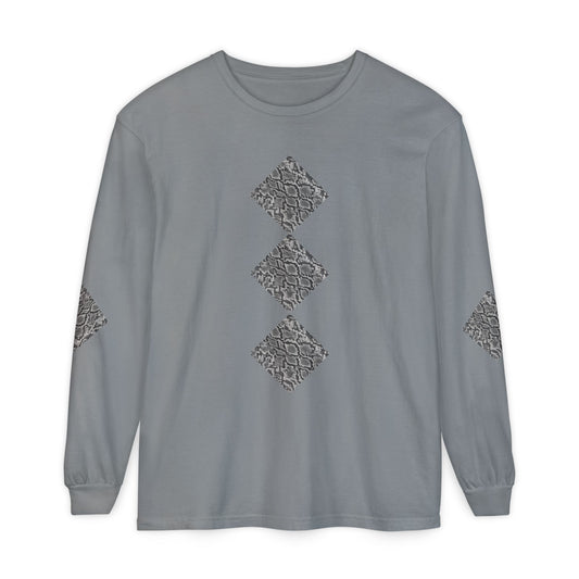 Snake | Grey Snakeskin Circle Patches Long Sleeve T-Shirt (Elbow Accents), multiple shades