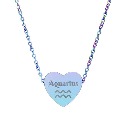 Aquarius | Heart Glyph Necklace (18K gold/rose gold, stainless steel, rainbow/black PVD coating)