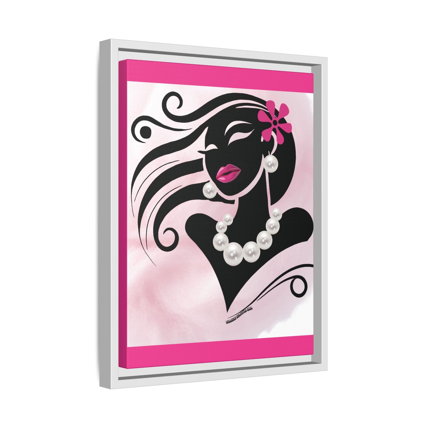 Pearls & Curls6 | Pink Pout - Framed Matte Canvas Art