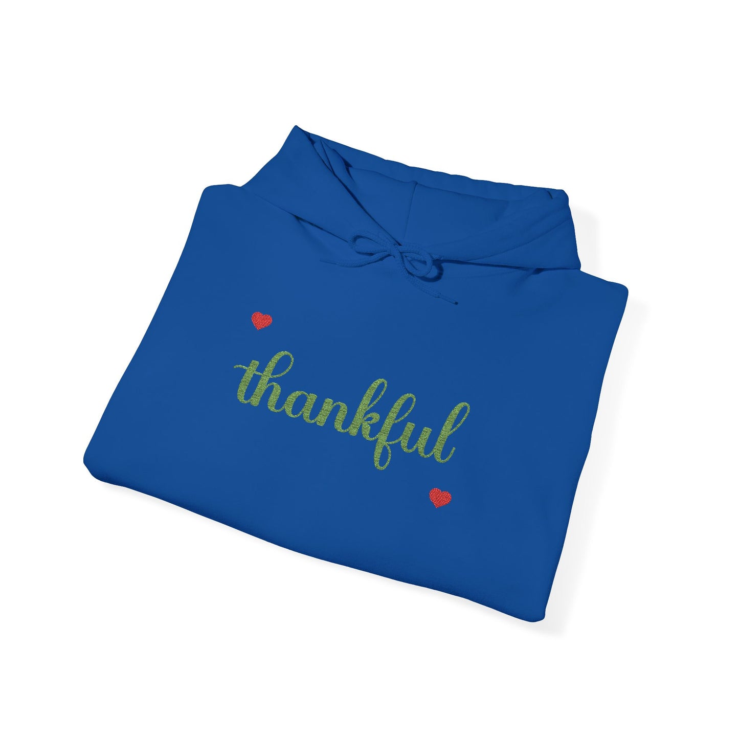 The Thankful Edit1 |Light Green Embroidered Thankful Hoodie, red hearts (multiple colors)