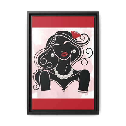 Pearls & Curls1 | Ruby Lips- Framed Matte Canvas Art (black or white frame)