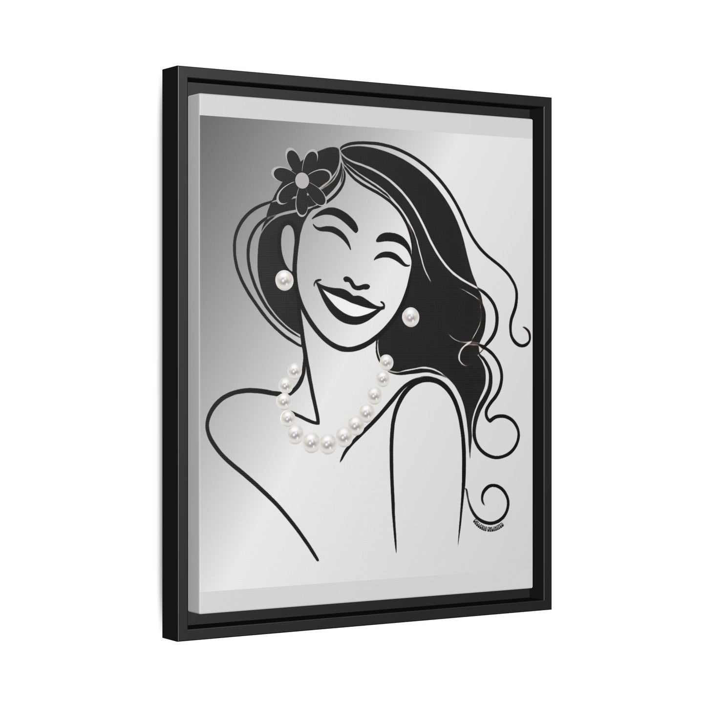 Pearls & Curls 3 | Black and White Framed Matte Canvas Wall Art