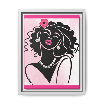 Pearls & Curls2 | Pink Pout - Framed Matte Canvas Art (black or white frame)