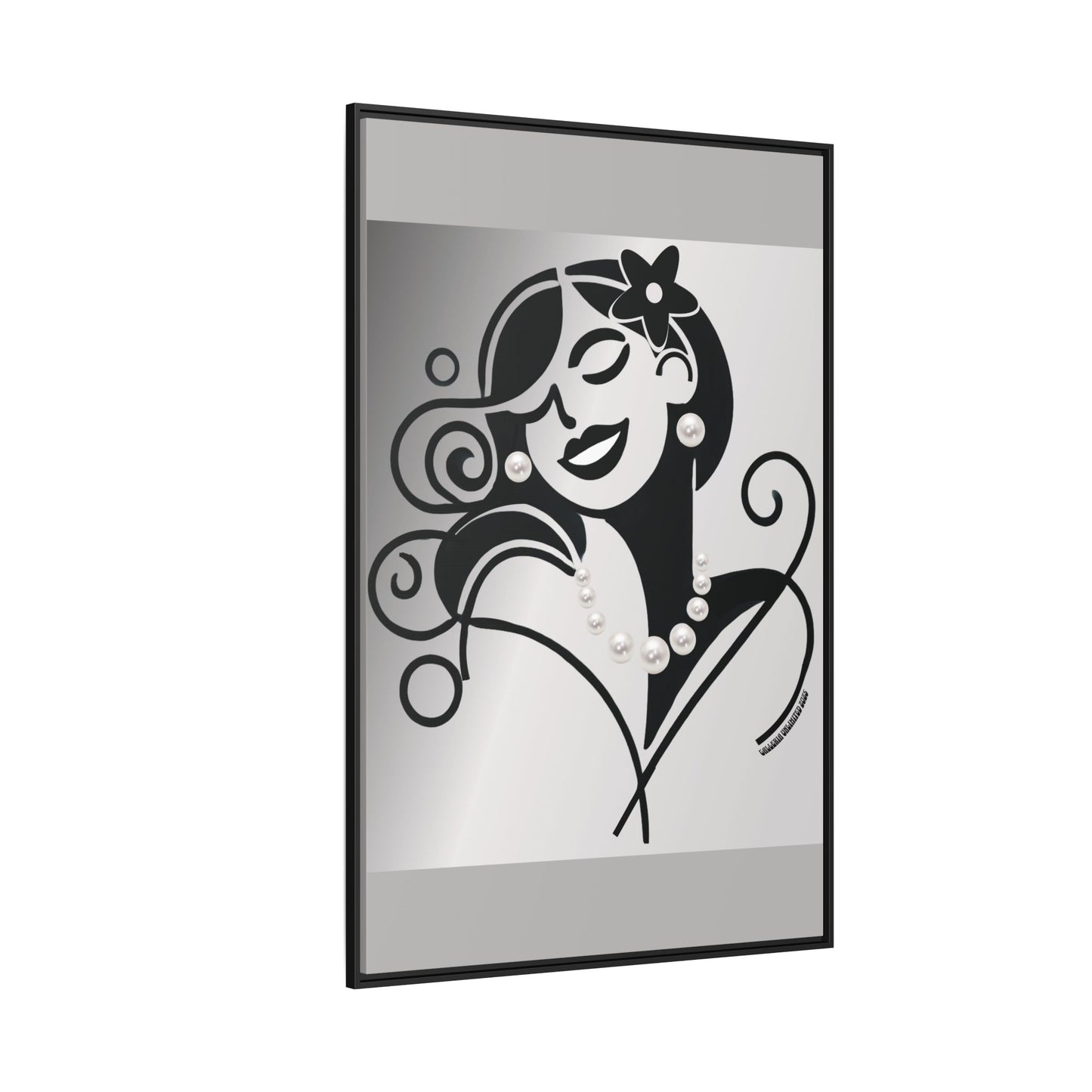 Pearls & Curls4 | Black and White - Framed Matte Canvas Art (black or white frame)